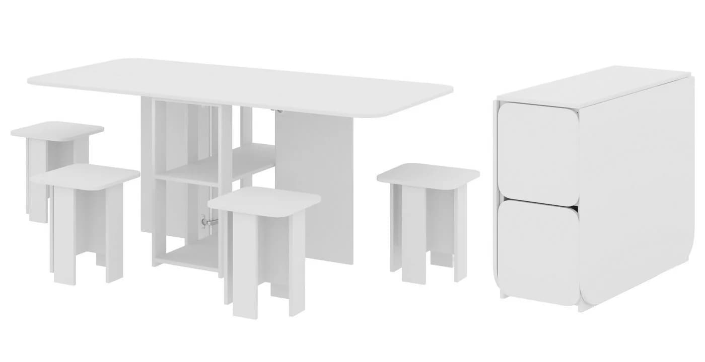 Rodnik Essgruppe Klapptisch Hocker Set 5-tlg Weiß Tisch-Transformer - Bild 2