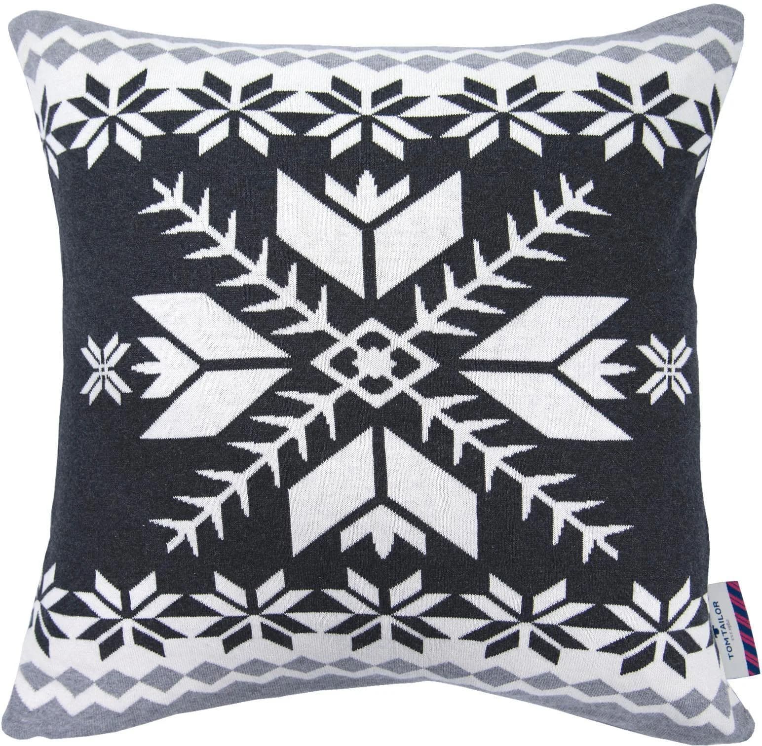 Dekokissen TOM TAILOR HOME Nordic 50x50cm Baumwolle Norwegermuster Anthrazit/Weiß