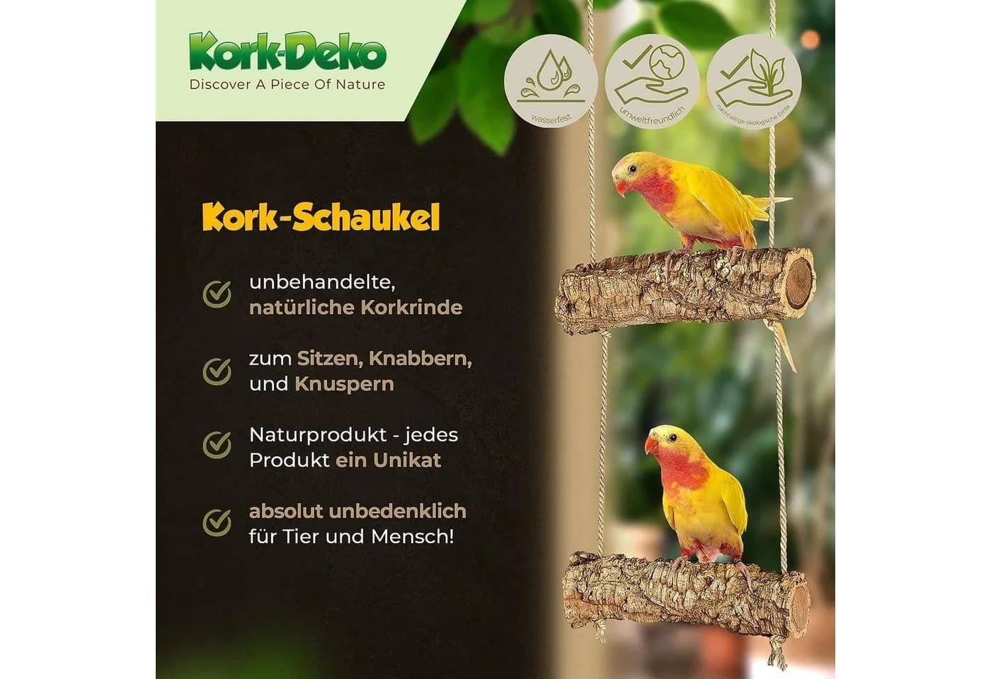 Kork-Deko.de Vogelspielplatz Mobile aus zwei Korkästen - Zum Sitzen, Spielen - Bild 3