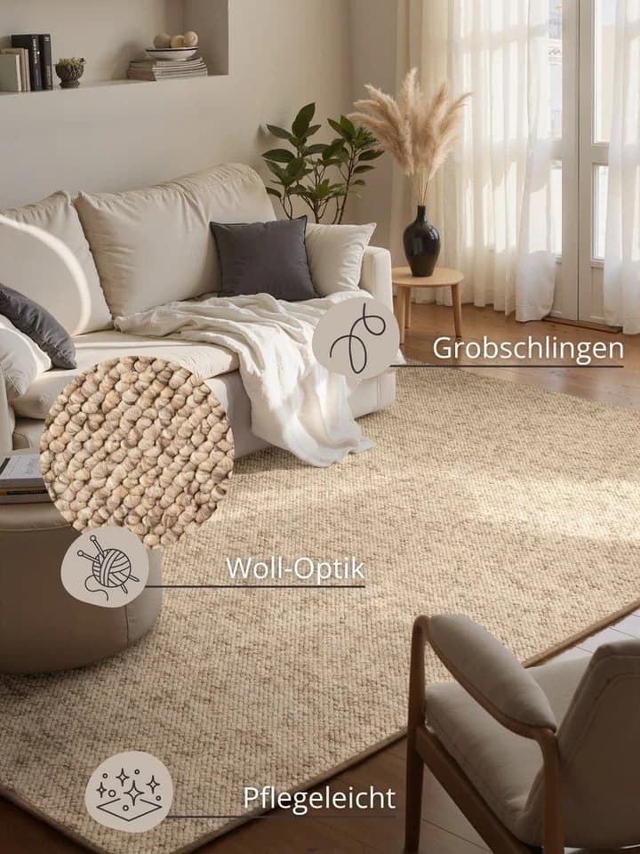Skandinavischer Teppich im Flachgewebe-Stil, beige und braun - Bild 3