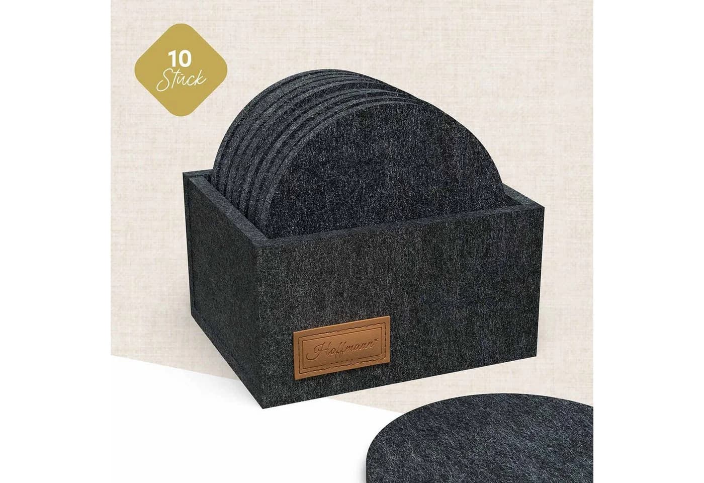 Hoffmann Germany Glasuntersetzer Filz Anthrazit Ø 10 cm 10er-Set mit Box