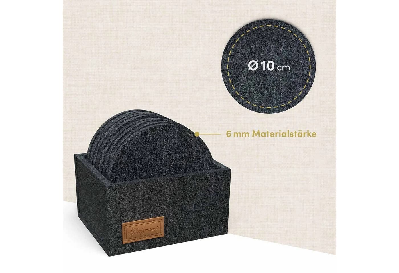 Hoffmann Germany Glasuntersetzer Filz Anthrazit Ø 10 cm 10er-Set mit Box - Bild 4