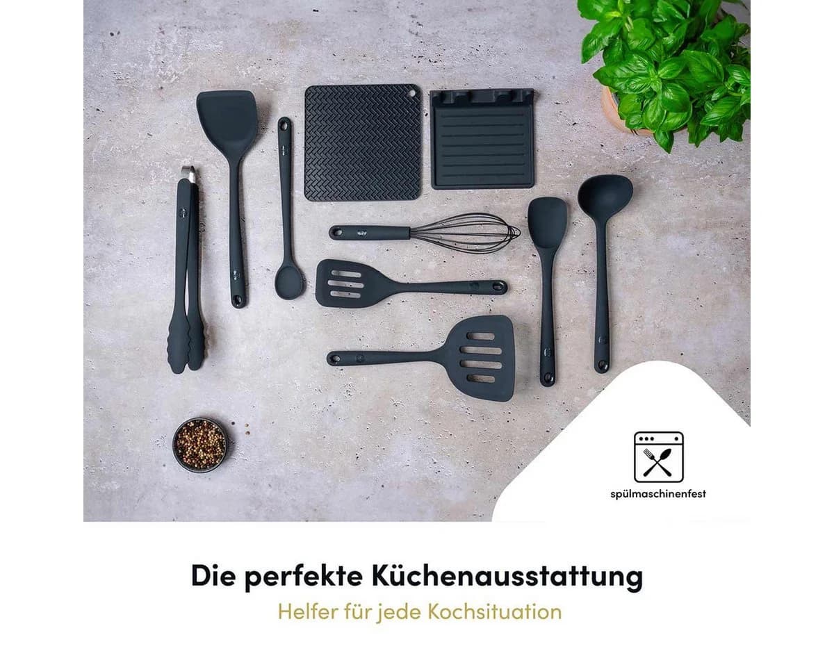 Hoffmann Germany Kochbesteck-Set 10-tlg. Schwarz Silikon Edelstahl