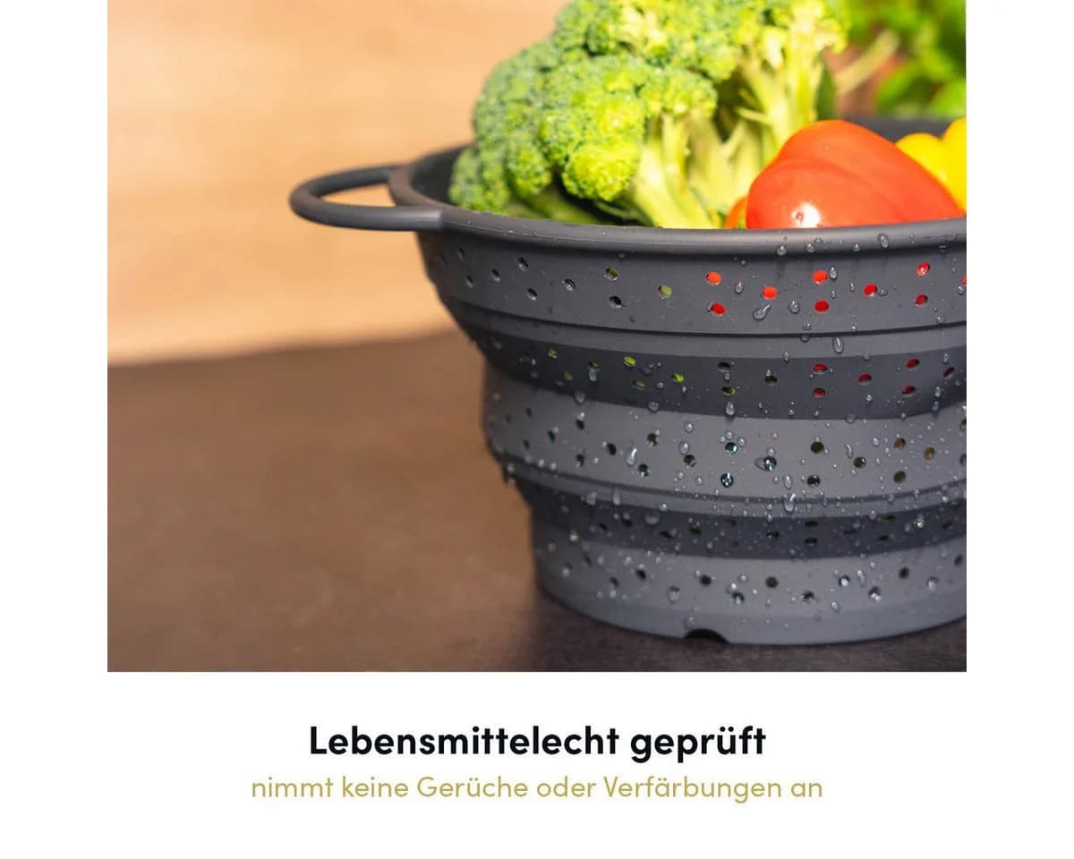 Hoffmann Germany Faltsieb Silikon Edelstahlring 23 cm Anthrazit - Bild 5