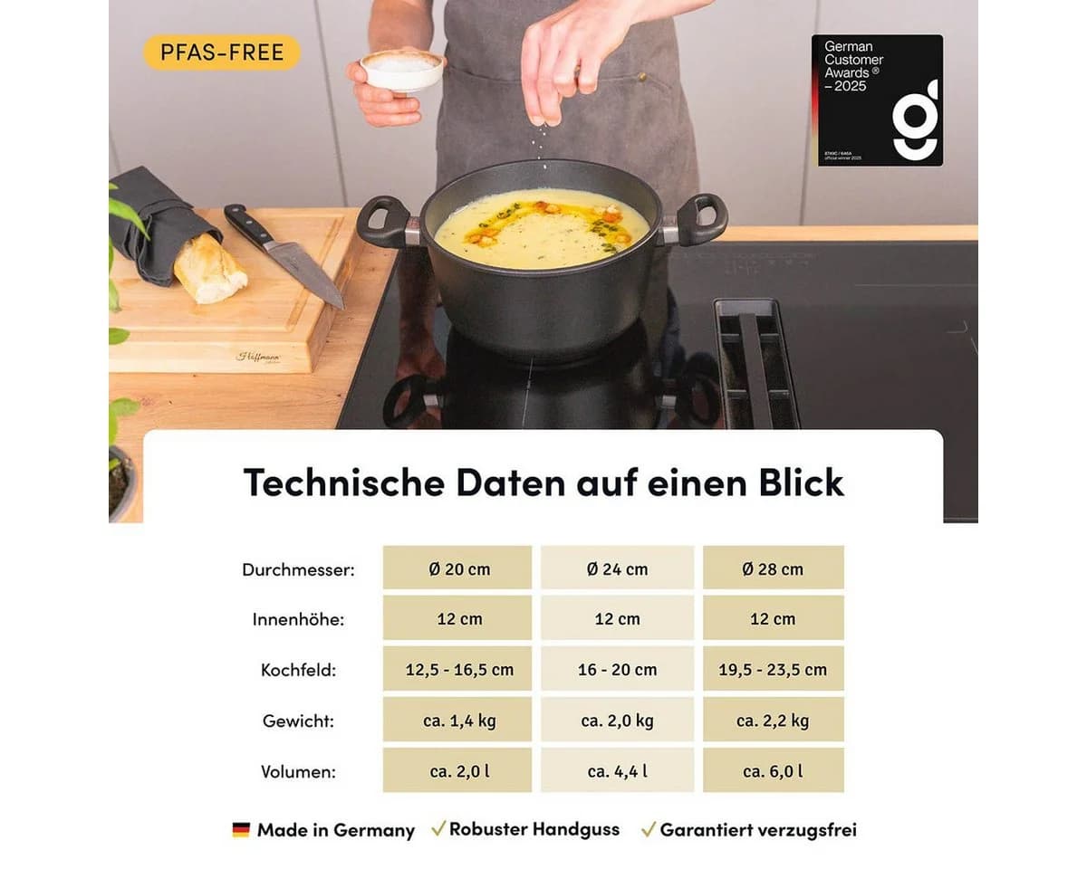 Hoffmann Germany STONIQ Kochtopf 20 cm PFAS-frei mit Glasdeckel