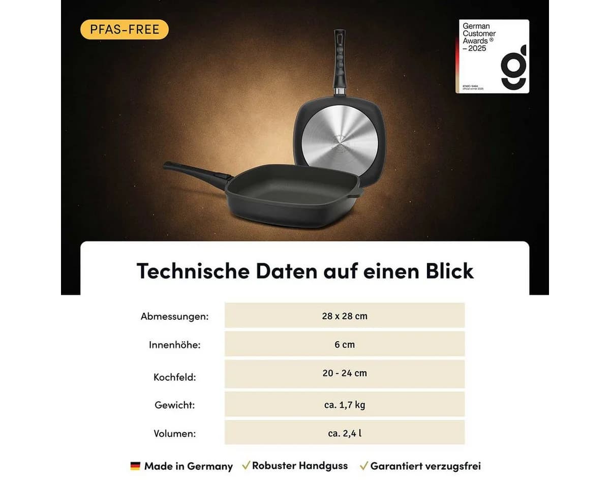 Hoffmann Germany STONIQ Viereckpfanne 28x28 Schwarz PFAS-frei