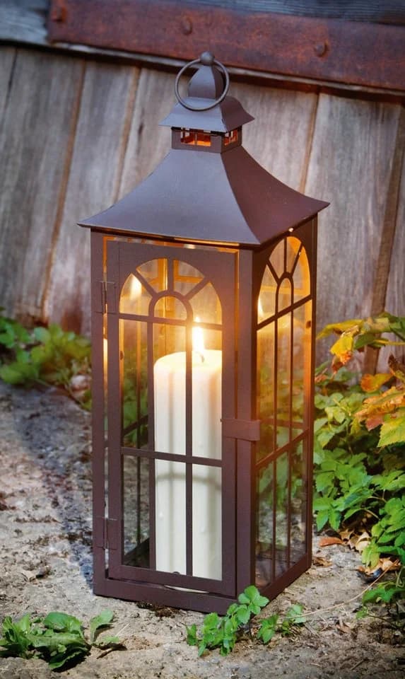 Dekoleidenschaft Kerzenlaterne Metall Glas Braun 45cm Gartenlaterne