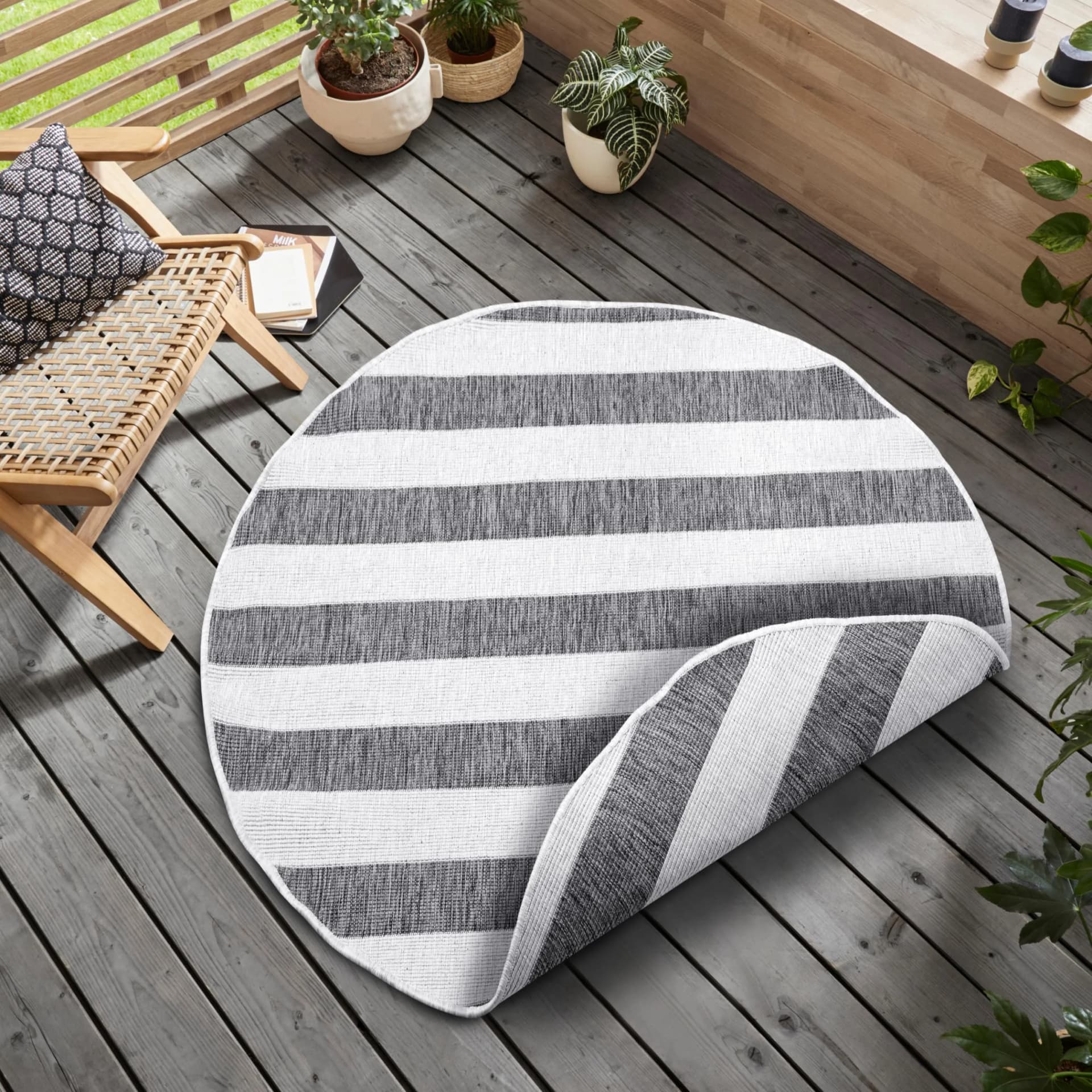 OTTO HOME Alan Wendeteppich Grau/Weiß Gestreift Outdoor