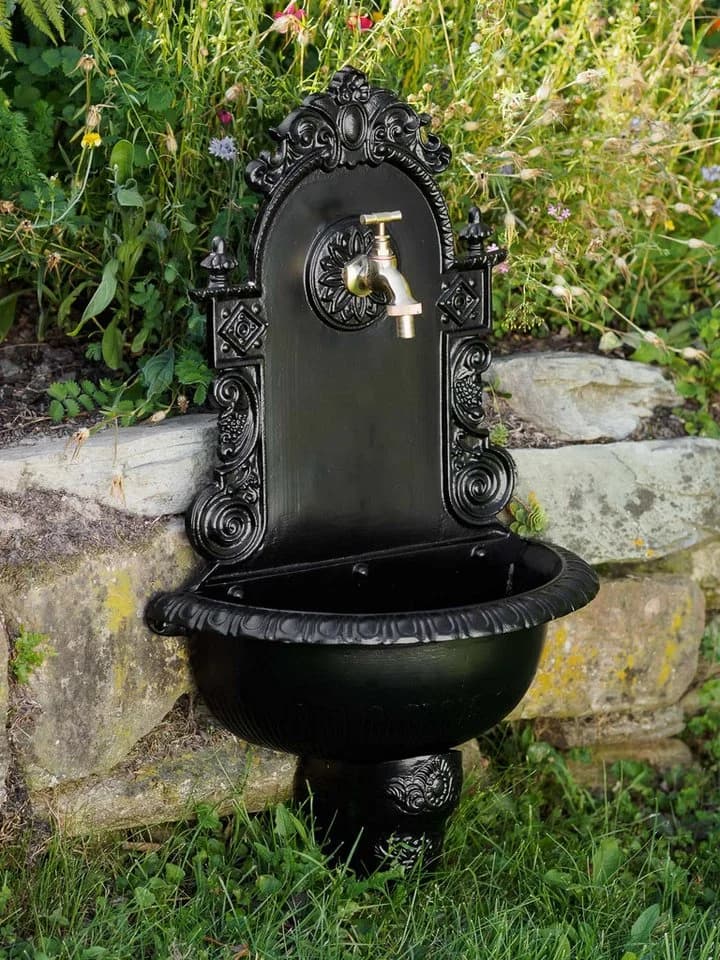 Aubaho Wandbrunnen Aluminiumguss Antik Schwarz