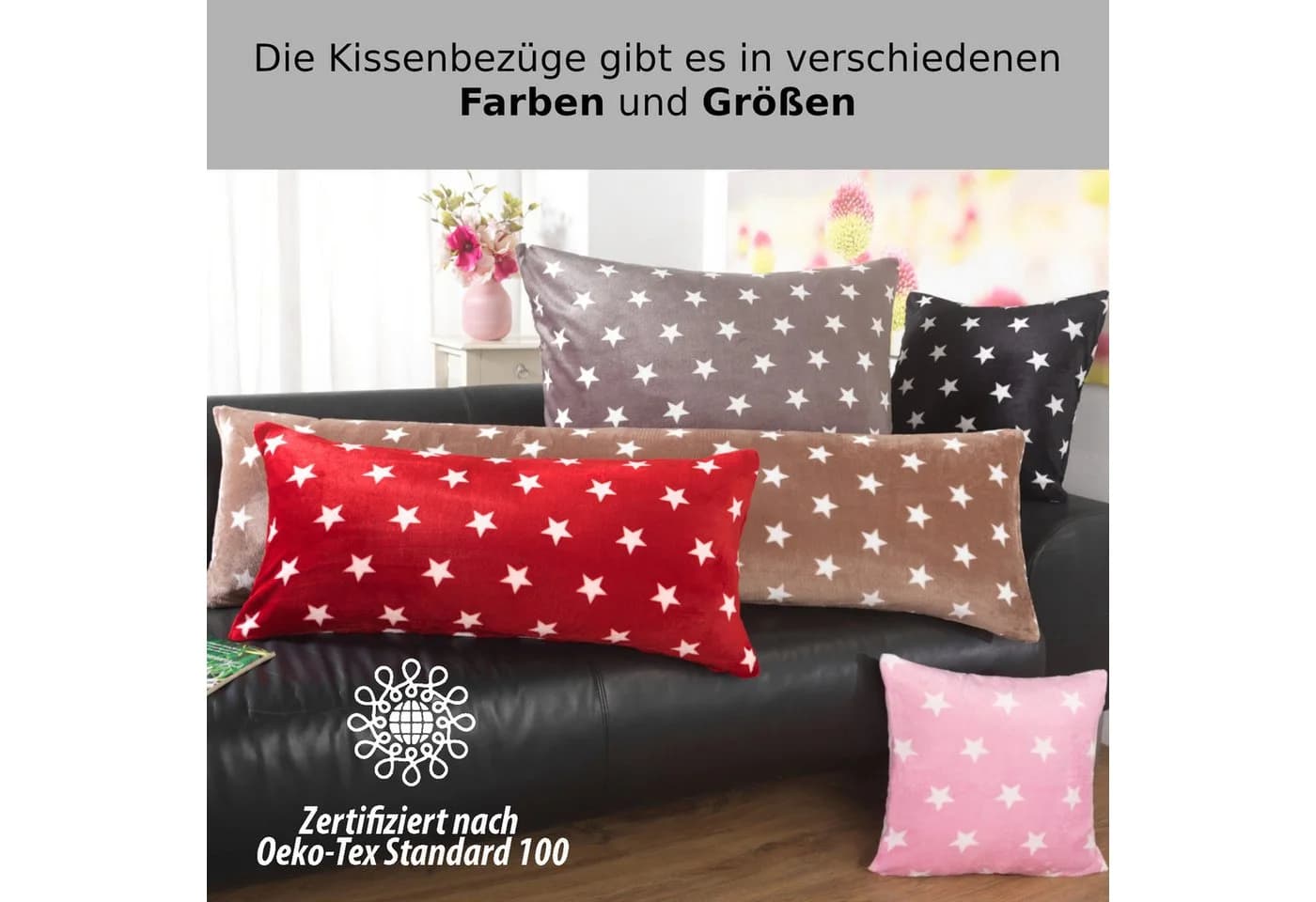 Malika Kissenbezug Cashmere-Touch Rosa Sterne-Muster 2er-Pack - Bild 5