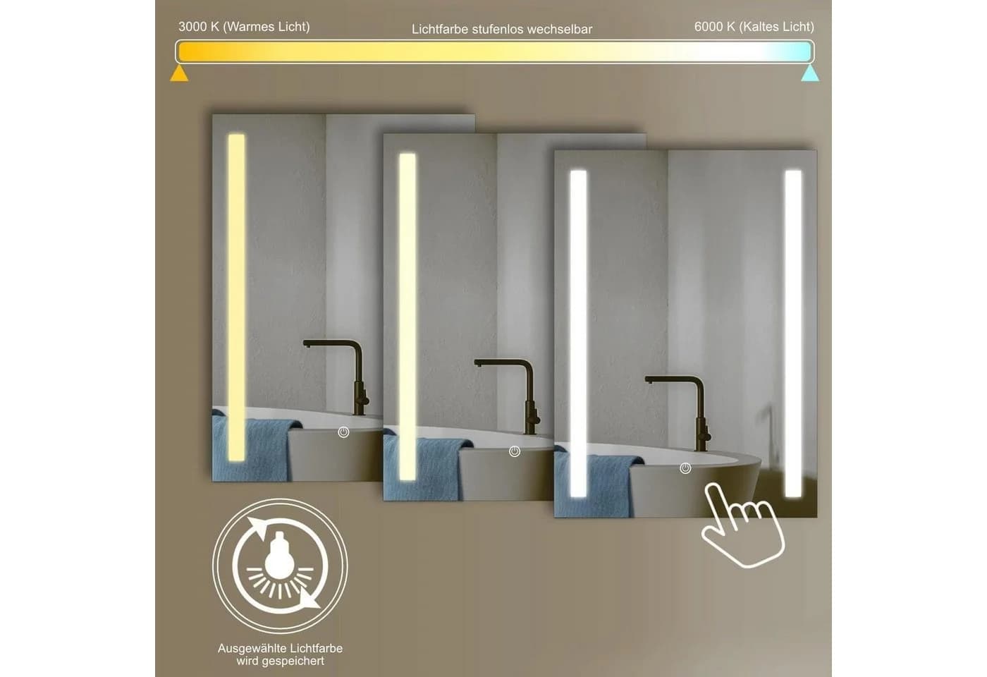 HOKO LED Badezimmerspiegel 50x70/60x80 cm mit Touch-Schalter und Beleuchtung - Bild 4