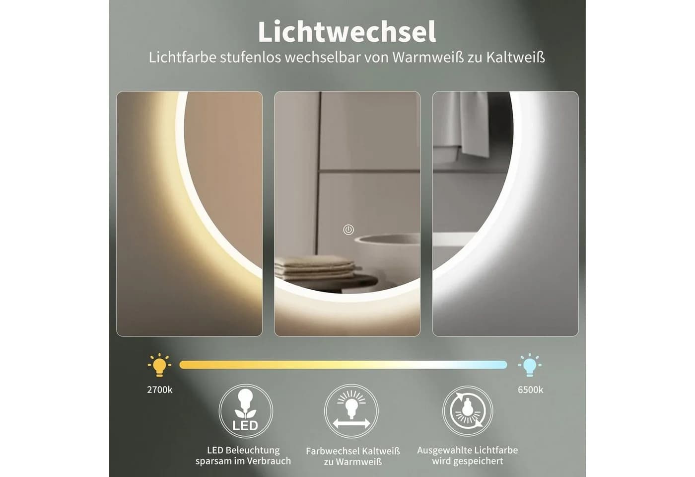 HOKO LED Badspiegel Schwarz Rund mit Beleuchtung Touch - Bild 4