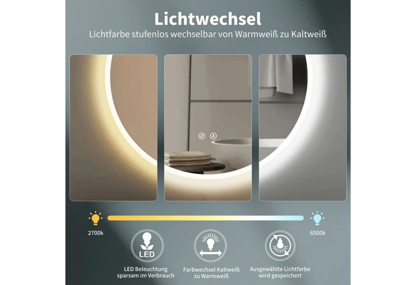 HOKO LED Badspiegel rund mit Beleuchtung, Anti-Beschlag und Memory-Funktion - Bild 4