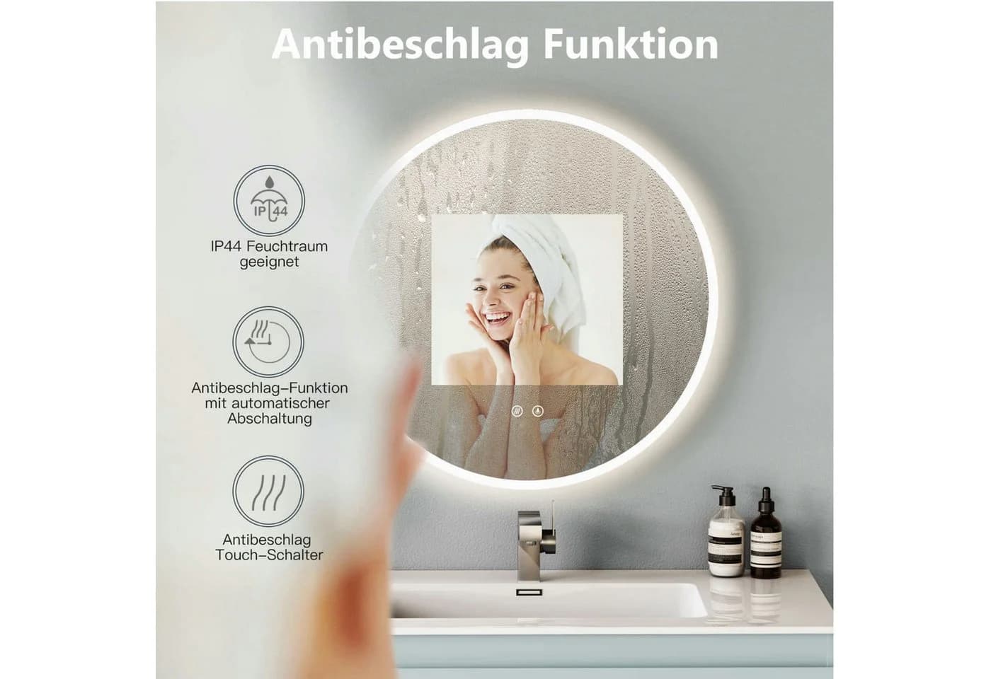 HOKO LED Badspiegel rund mit Beleuchtung, Anti-Beschlag und Memory-Funktion - Bild 5