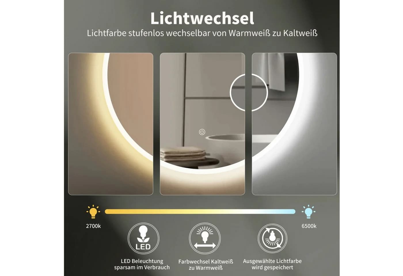 HOKO LED Badspiegel Schwarz Rund 60cm mit Touch-Sensor - Bild 4