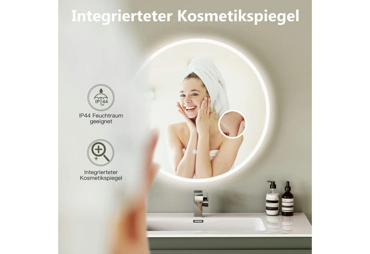 HOKO LED Badspiegel Schwarz Rund 60cm mit Touch-Sensor - Bild 5