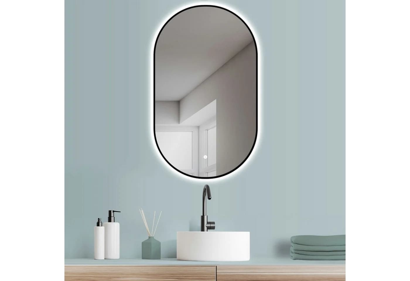 HOKO Badspiegel Oval Schwarz mit LED-Beleuchtung Touch-Sensor - Bild 2