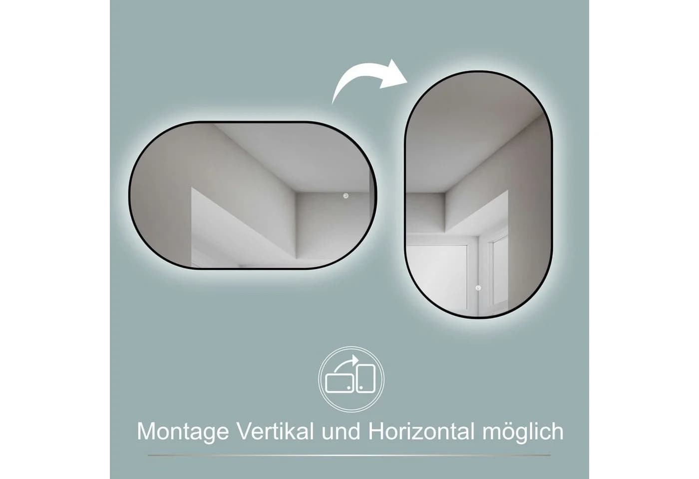 HOKO Badspiegel Oval Schwarz mit LED-Beleuchtung Touch-Sensor - Bild 3