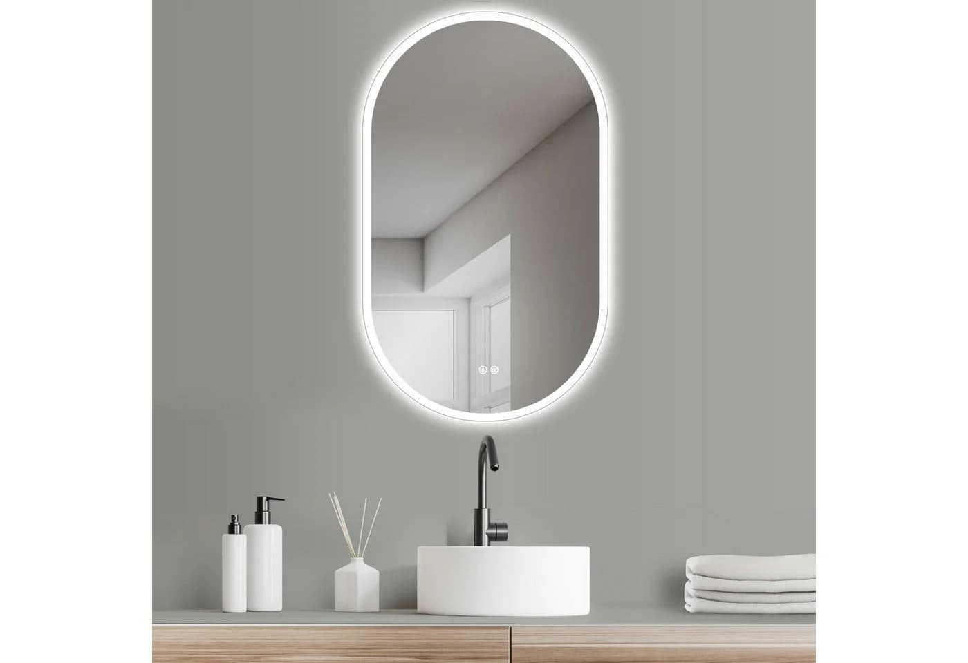 HOKO Badspiegel LED Design Oval Antibeschlag mit Touch-Schalter - Bild 2