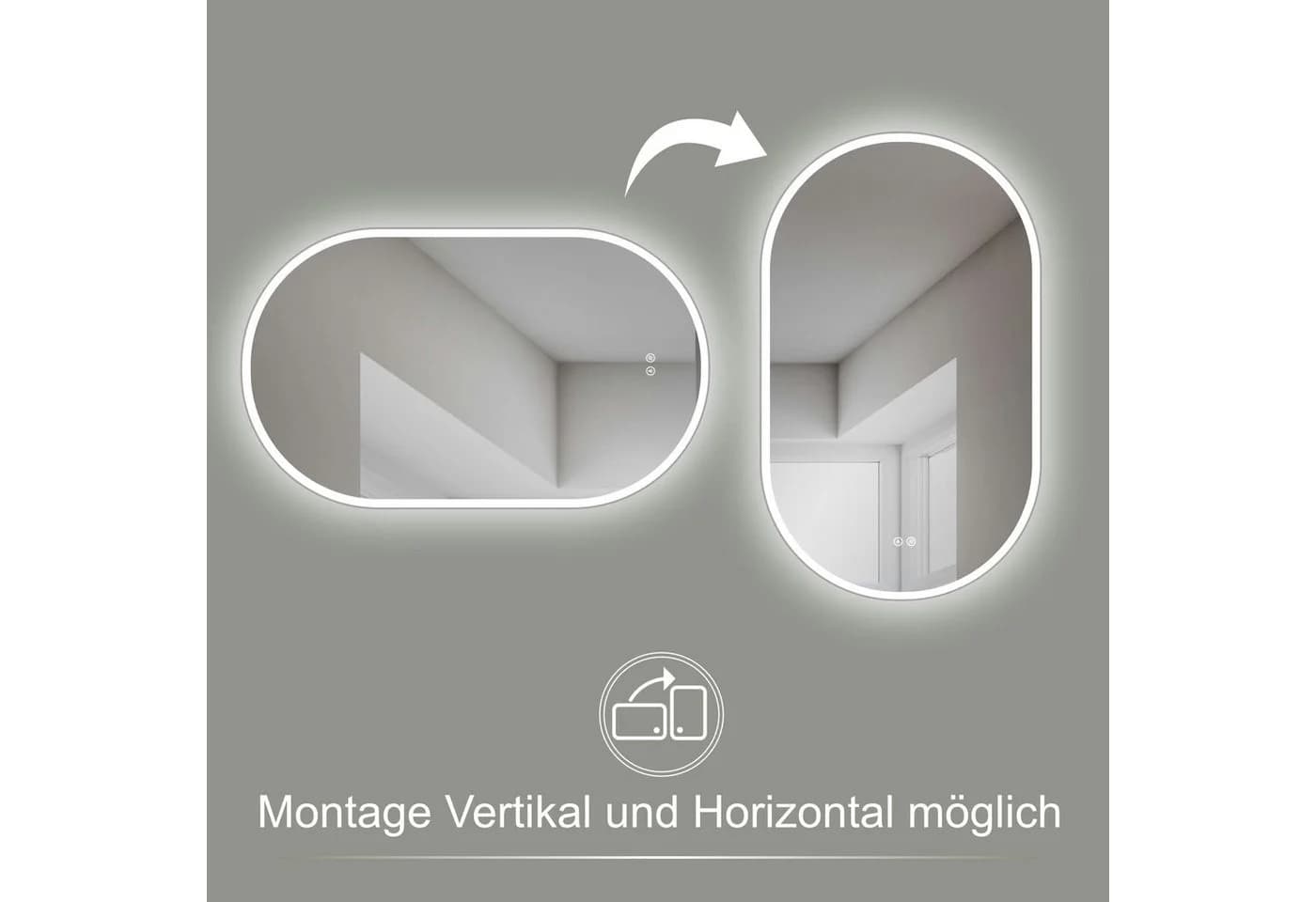 HOKO Badspiegel LED Design Oval Antibeschlag mit Touch-Schalter - Bild 5