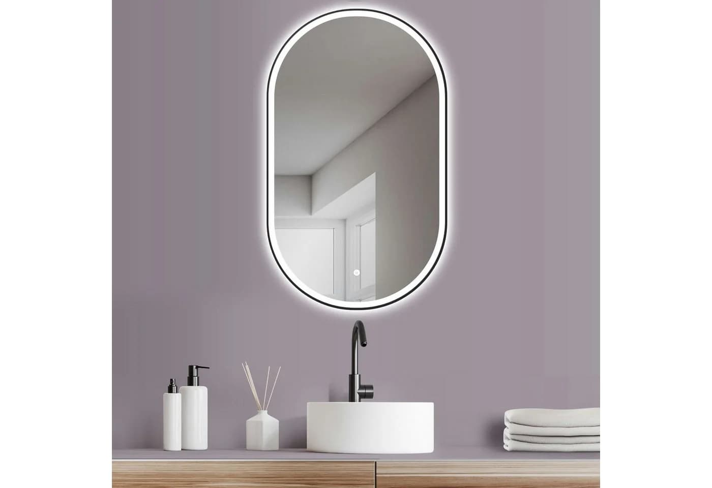 HOKO Badspiegel Oval Schwarz LED Beleuchtung - Bild 2