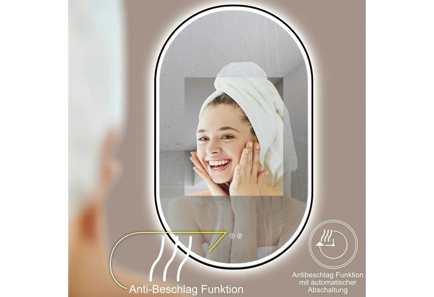 HOKO Badspiegel LED Oval Antibeschlag Touch IP44 HD-Glas - Bild 3