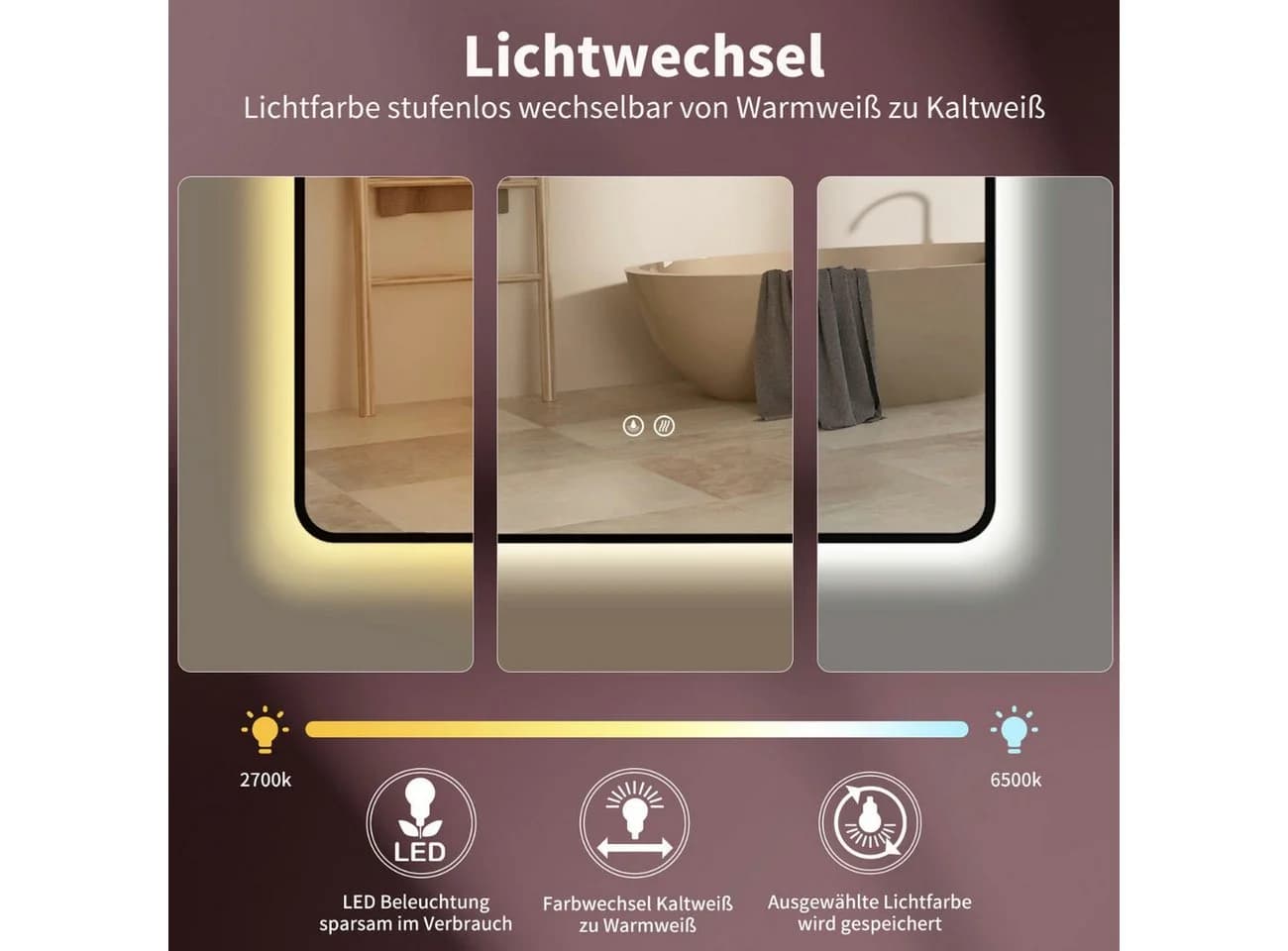HOKO Badspiegel LED Antibeschlag Touch Schalter Schwarz Metallrahmen - Bild 4