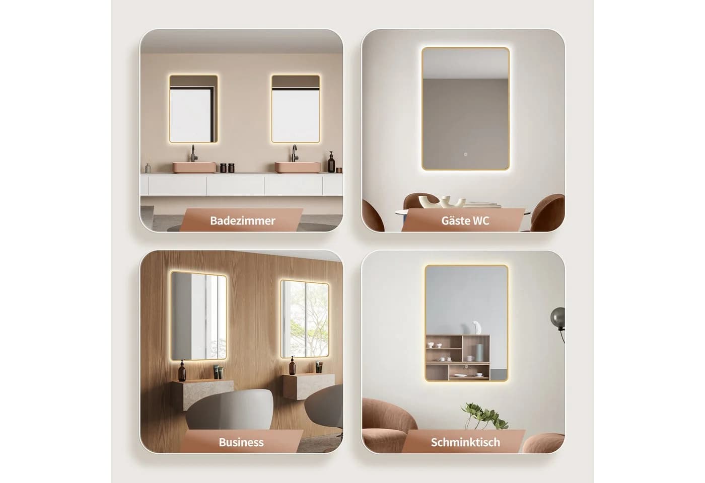 HOKO Badspiegel mit LED-Beleuchtung Schwarz/Gold/Weiß