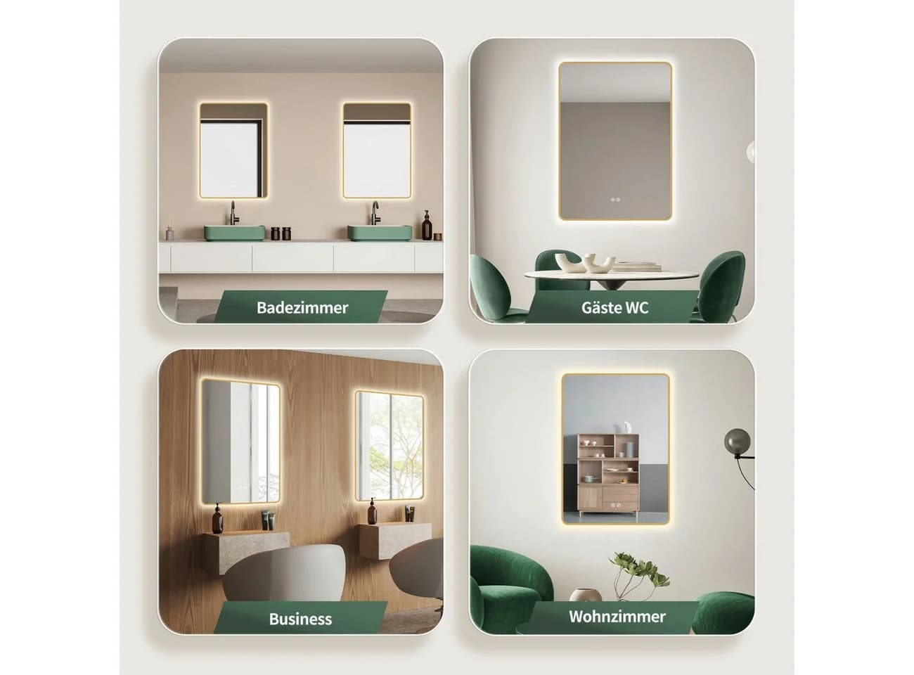 HOKO Badspiegel LED Antibeschlag Gold Metallrahmen Touch Schalter
