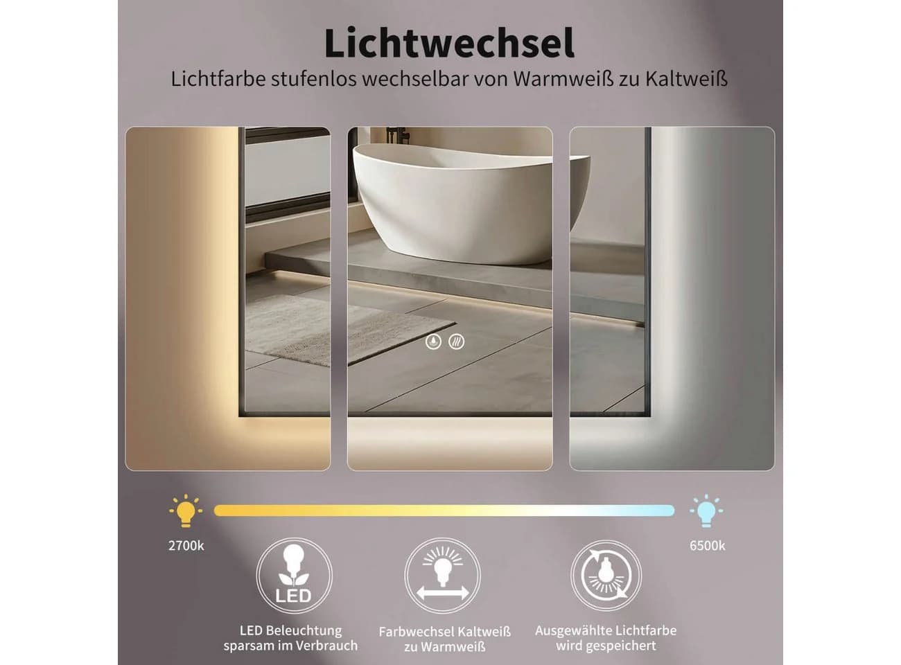 HOKO Badspiegel mit LED-Beleuchtung und Antibeschlag-Funktion Gold/Schwarz - Bild 4