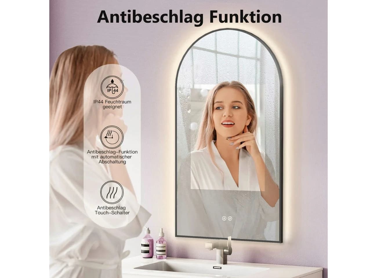 HOKO Badspiegel mit LED-Beleuchtung und Antibeschlag-Funktion Gold/Schwarz - Bild 5