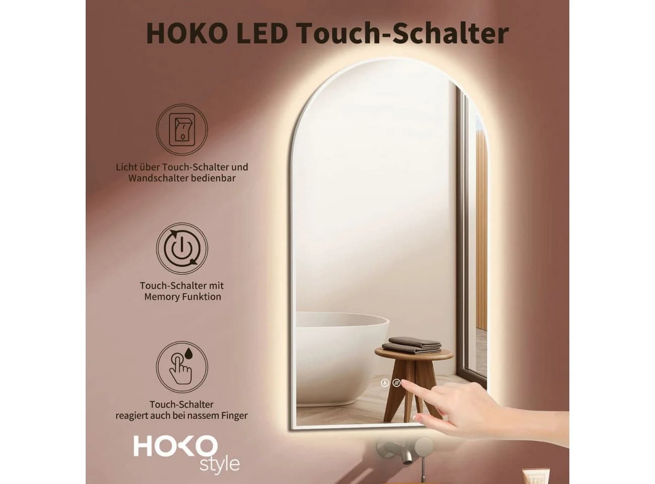 HOKO Badspiegel mit Beleuchtung und Antibeschlag Gold/Schwarz - Bild 3