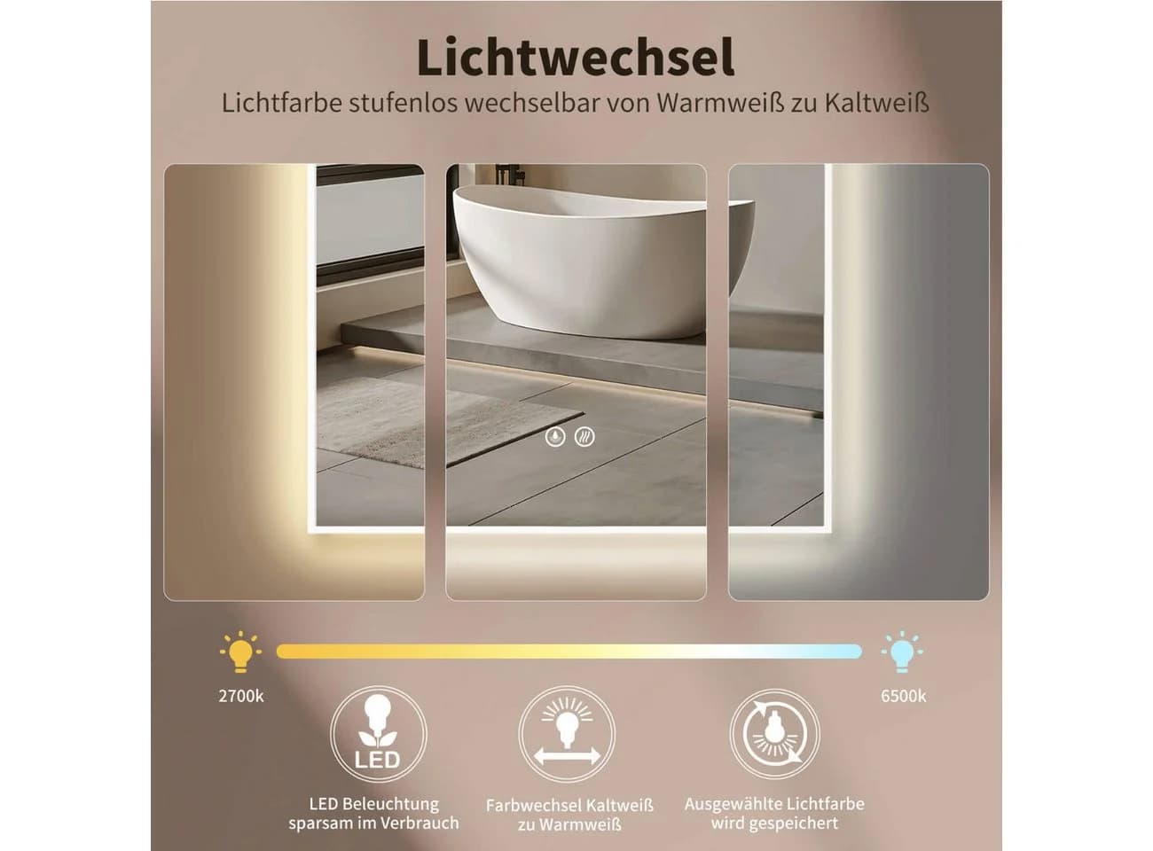 HOKO Badspiegel mit Beleuchtung und Antibeschlag Gold/Schwarz - Bild 4