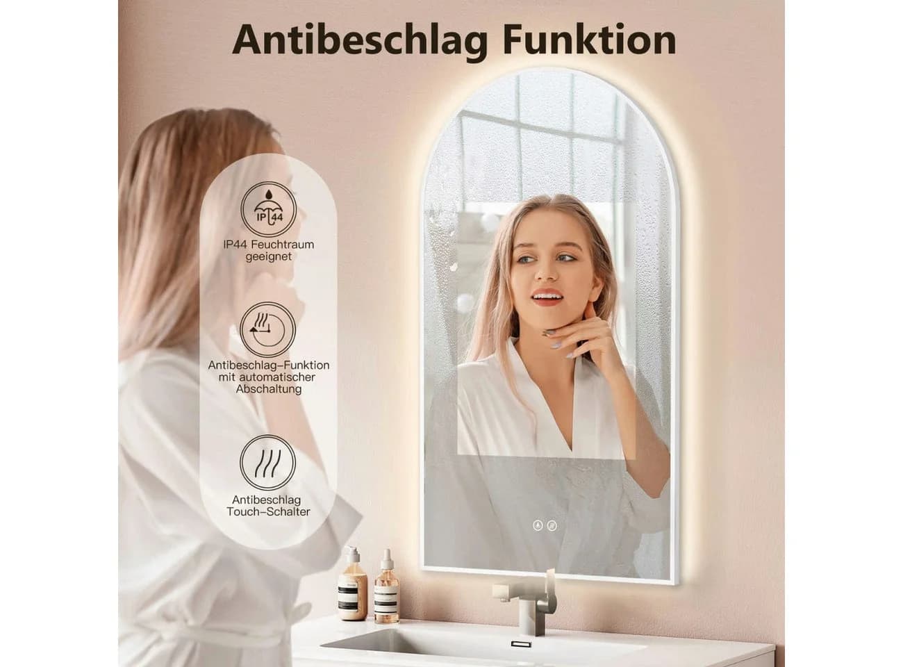 HOKO Badspiegel mit Beleuchtung und Antibeschlag Gold/Schwarz - Bild 5