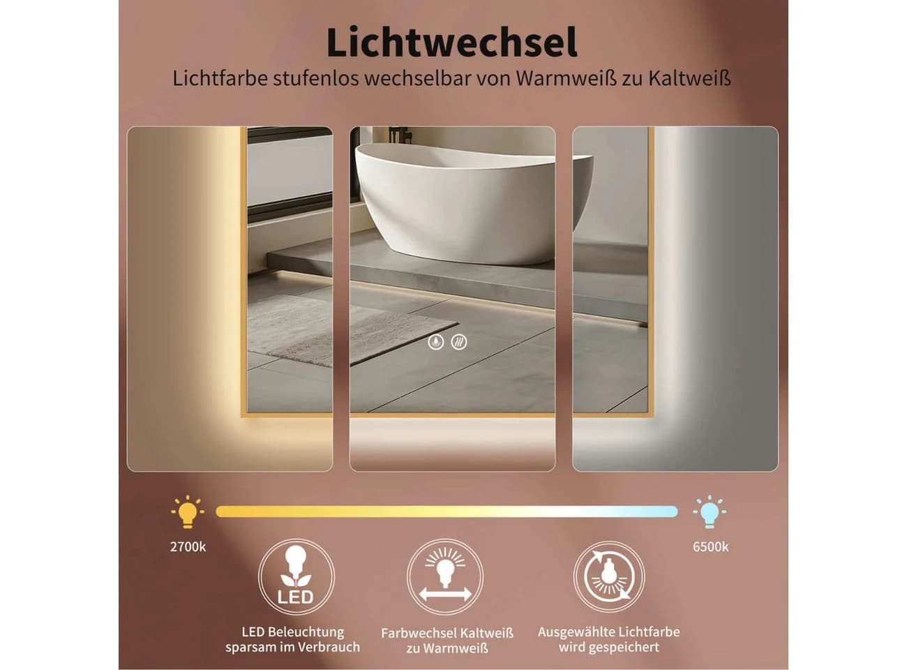 HOKO Badspiegel mit Beleuchtung und Antibeschlag Gold/Schwarz - Bild 4