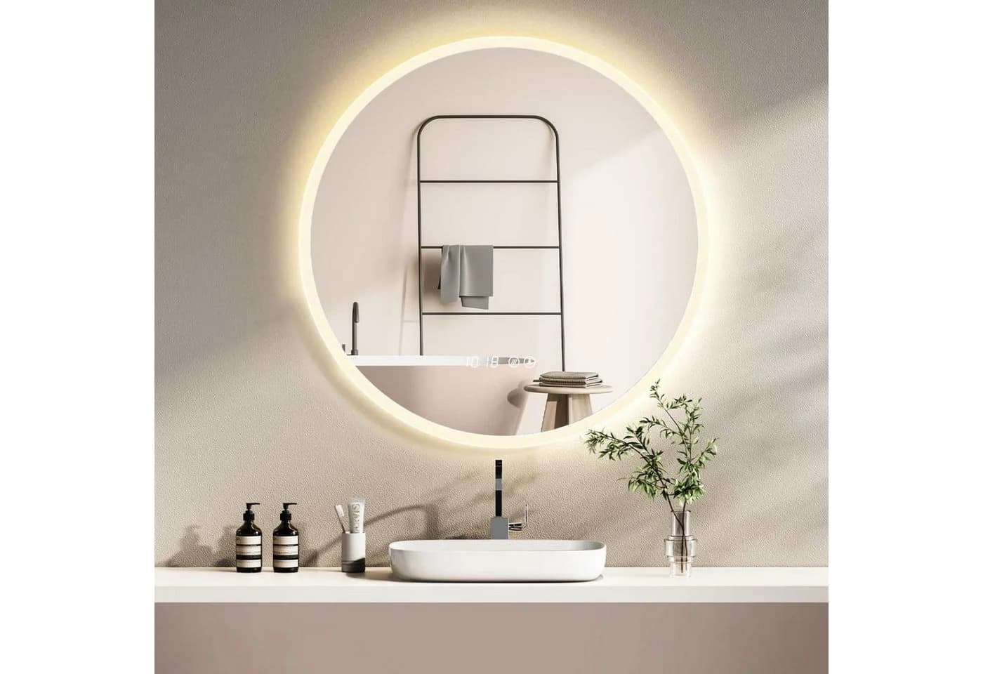HOKO LED Badspiegel rund mit Antibeschlag & Touch-Schwarz Aluminium - Bild 2