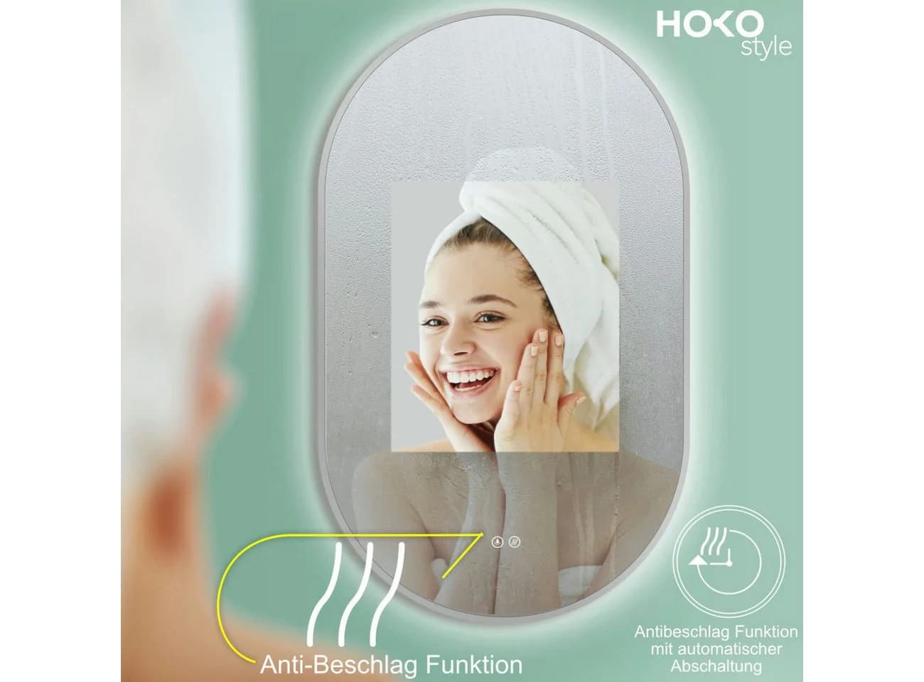 HOKO Badspiegel Oval mit LED-Beleuchtung und Antibeschlag - Bild 5