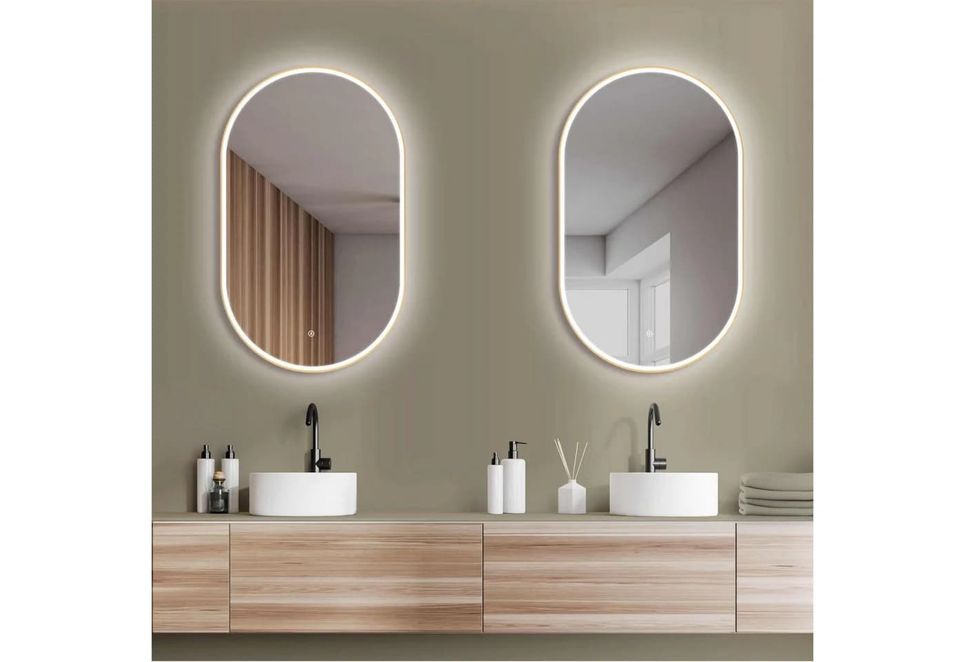 HOKO Badspiegel Oval Spiegel Schwarz Gold Weiß Badezimmer Spiegel mit Licht