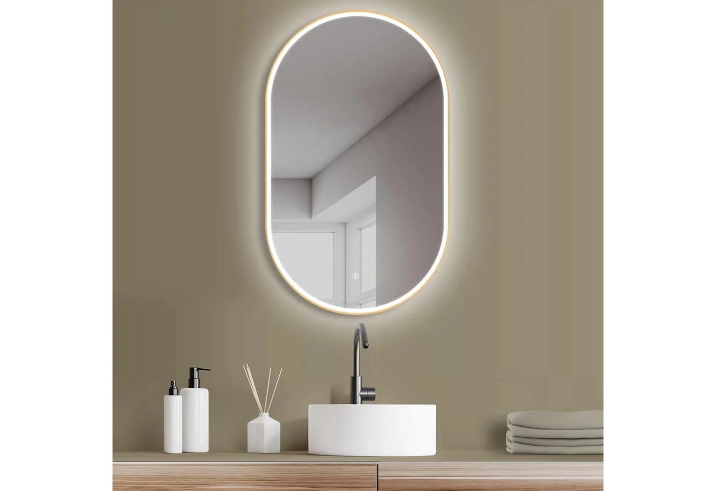 HOKO Badspiegel Oval Spiegel Schwarz Gold Weiß Badezimmer Spiegel mit Licht - Bild 2