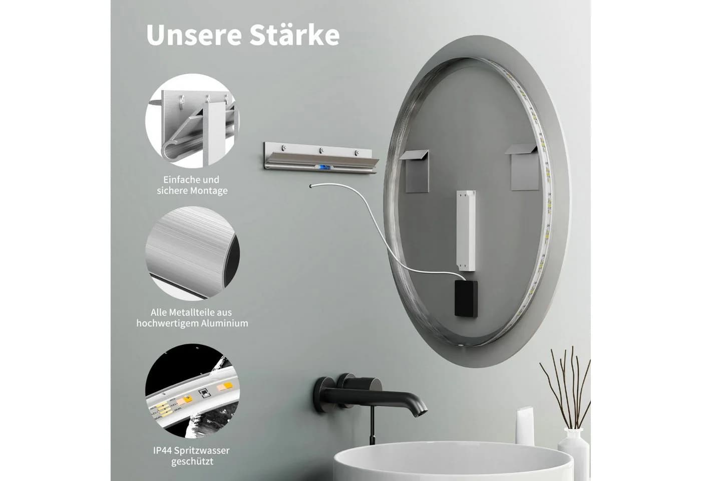 HOKO LED Badspiegel rund 80cm mit Touch-Schalter - Bild 5
