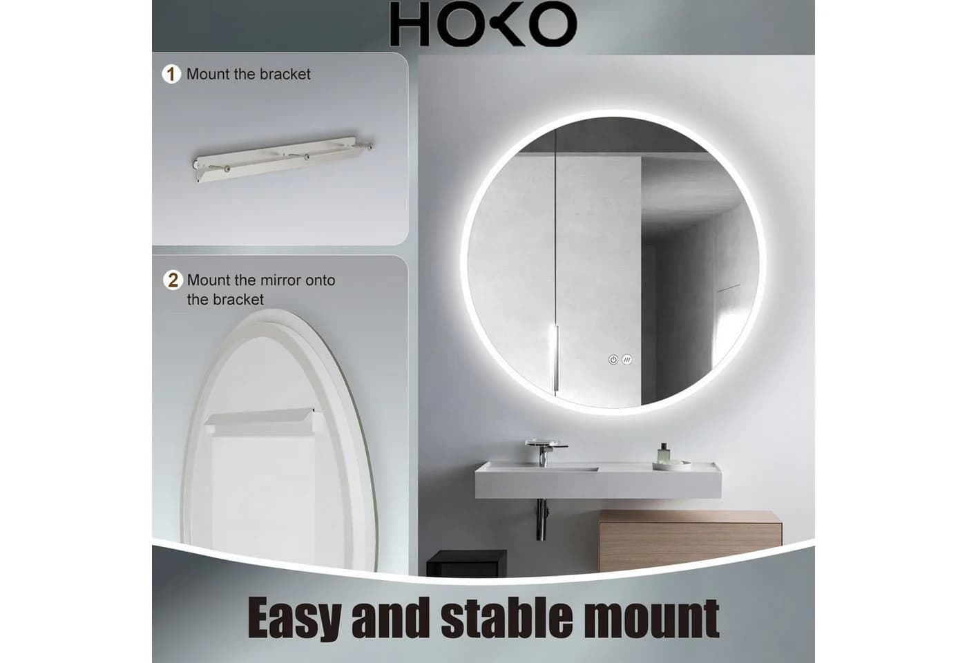 HOKO Badspiegel LED Antibeschlag Silber Touch-Schalter - Bild 4