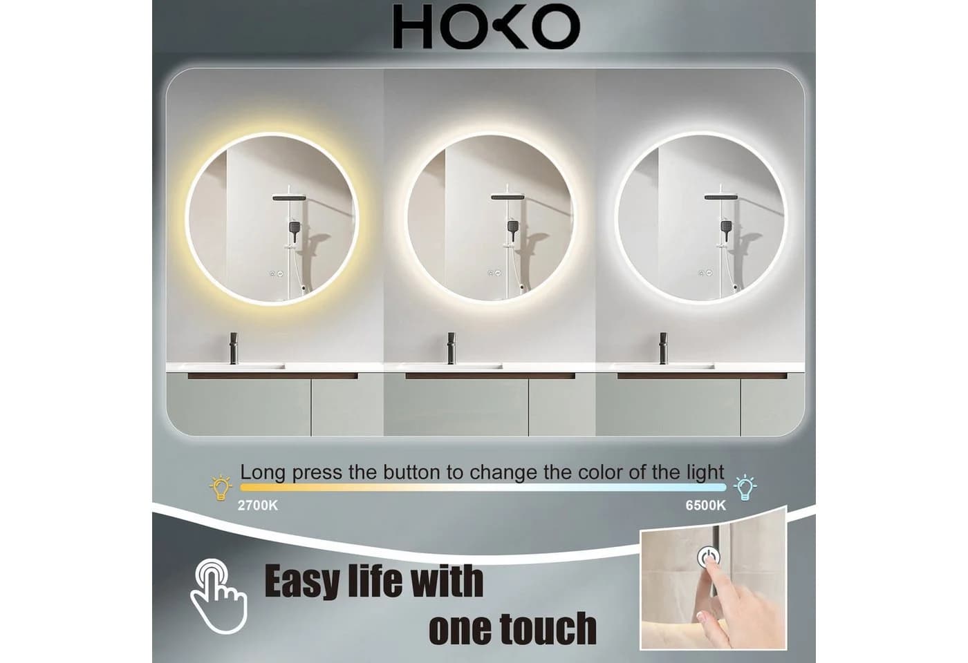 HOKO Badspiegel LED Antibeschlag Silber Touch-Schalter - Bild 5