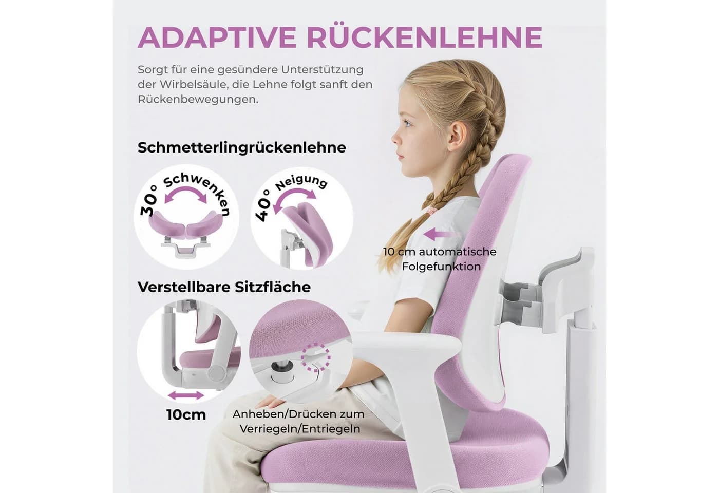 HOKO Kinderstuhl Höhenverstellbarer Ergonomisch Violett