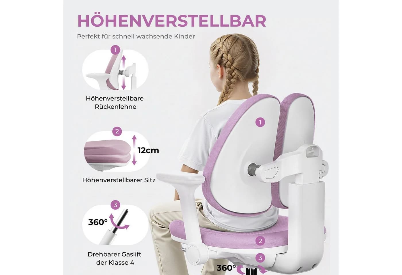 HOKO Kinderstuhl Höhenverstellbarer Ergonomisch Violett - Bild 3