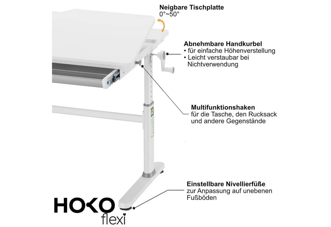HOKO Kindertisch Schülerschreibtisch höhenverstellbar mit Lernstuhl