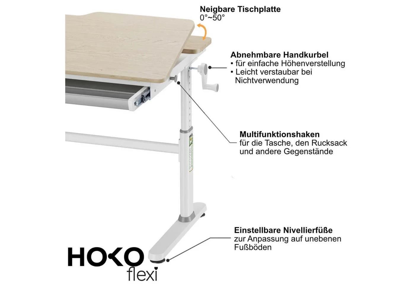 HOKO Kinderschreibtisch höhenverstellbar mit neigbarer Platte Grün