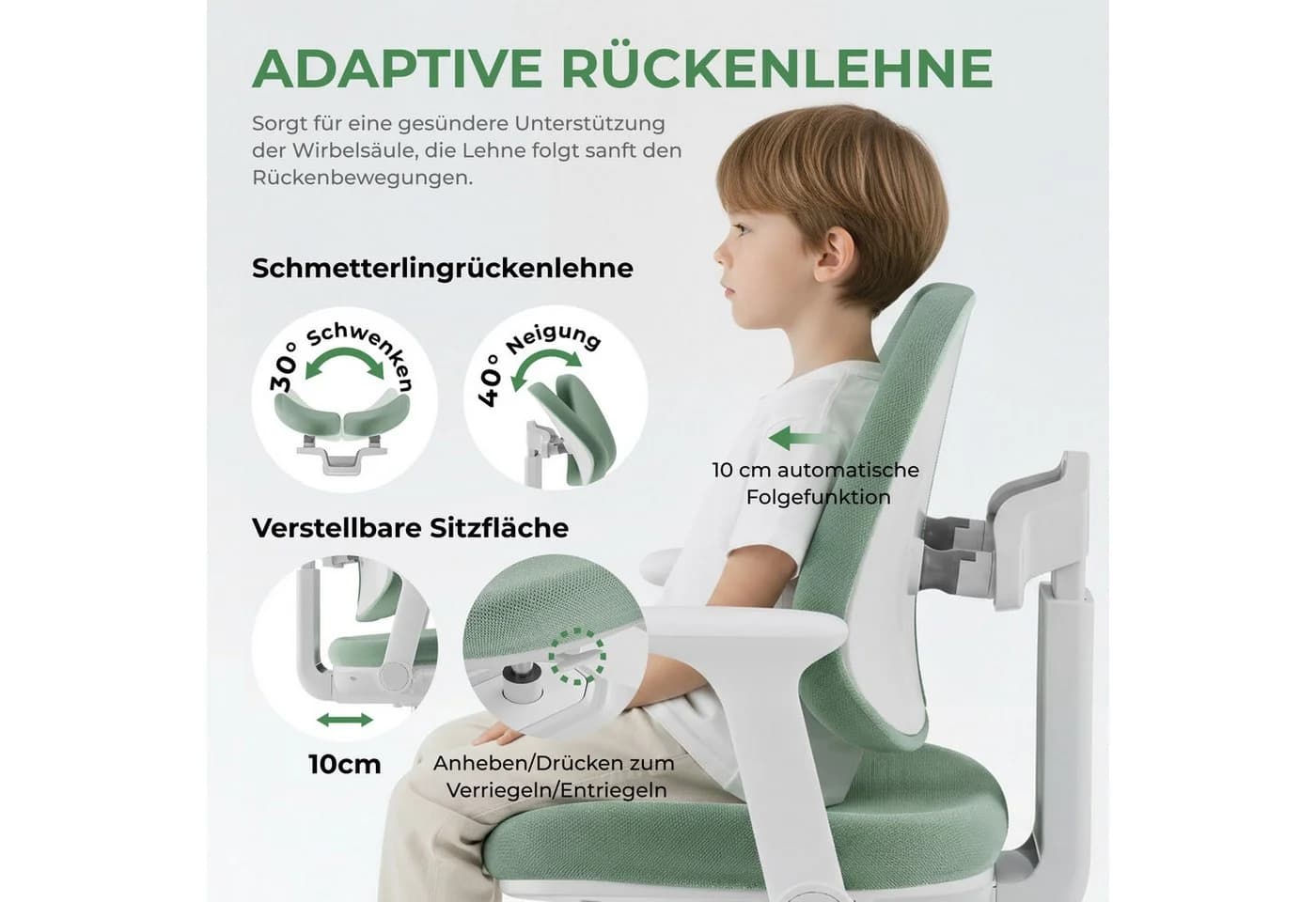 HOKO Kinderschreibtisch höhenverstellbar mit neigbarer Platte Grün - Bild 4