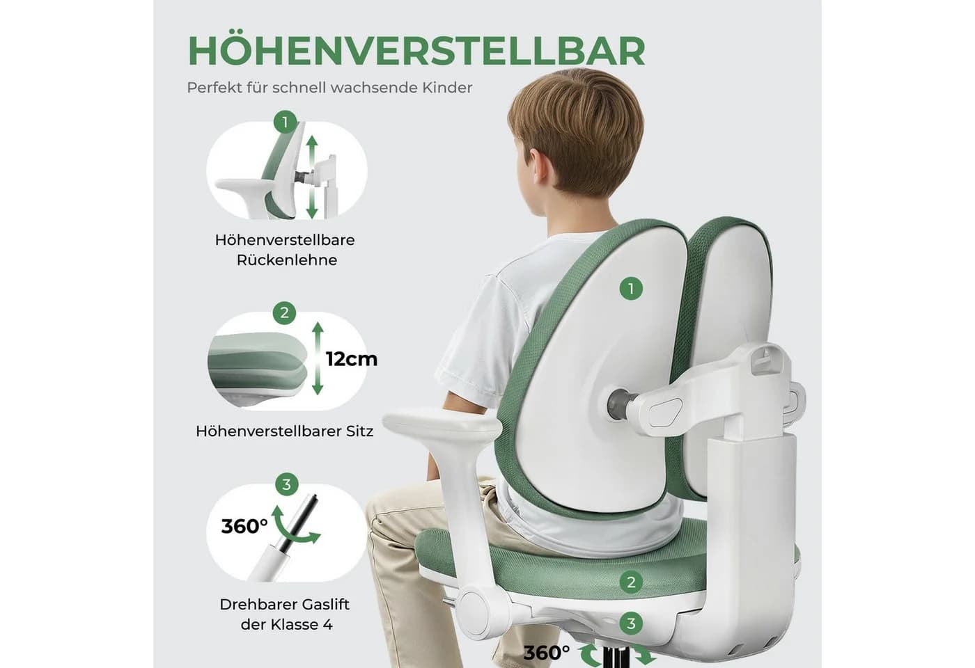 HOKO Kinderschreibtisch höhenverstellbar mit neigbarer Platte Grün - Bild 5