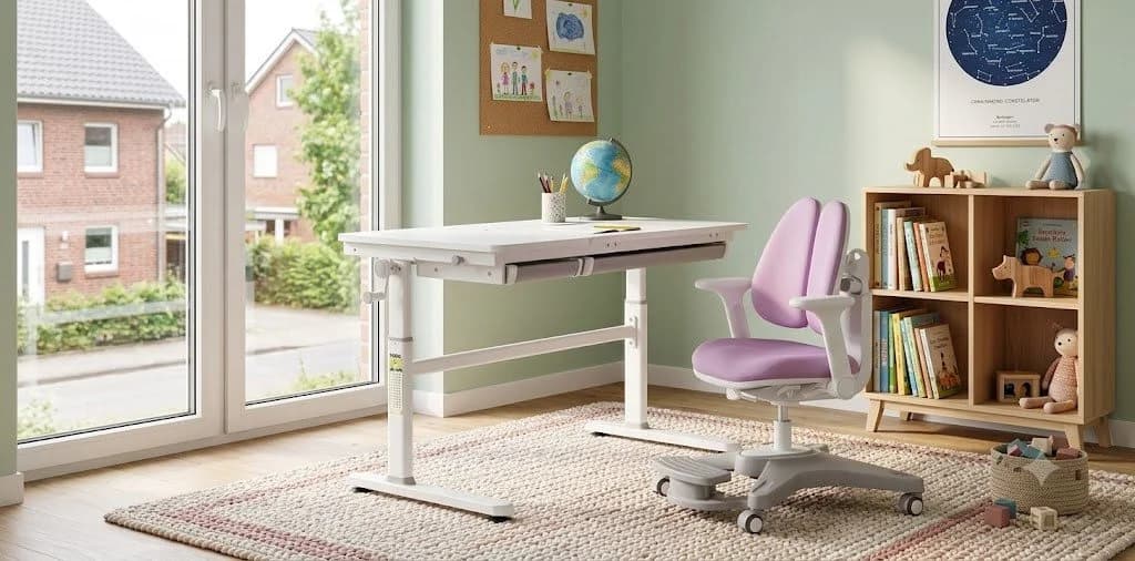 HOKO Kinderschreibtisch höhenverstellbar mit Stuhl Rosa