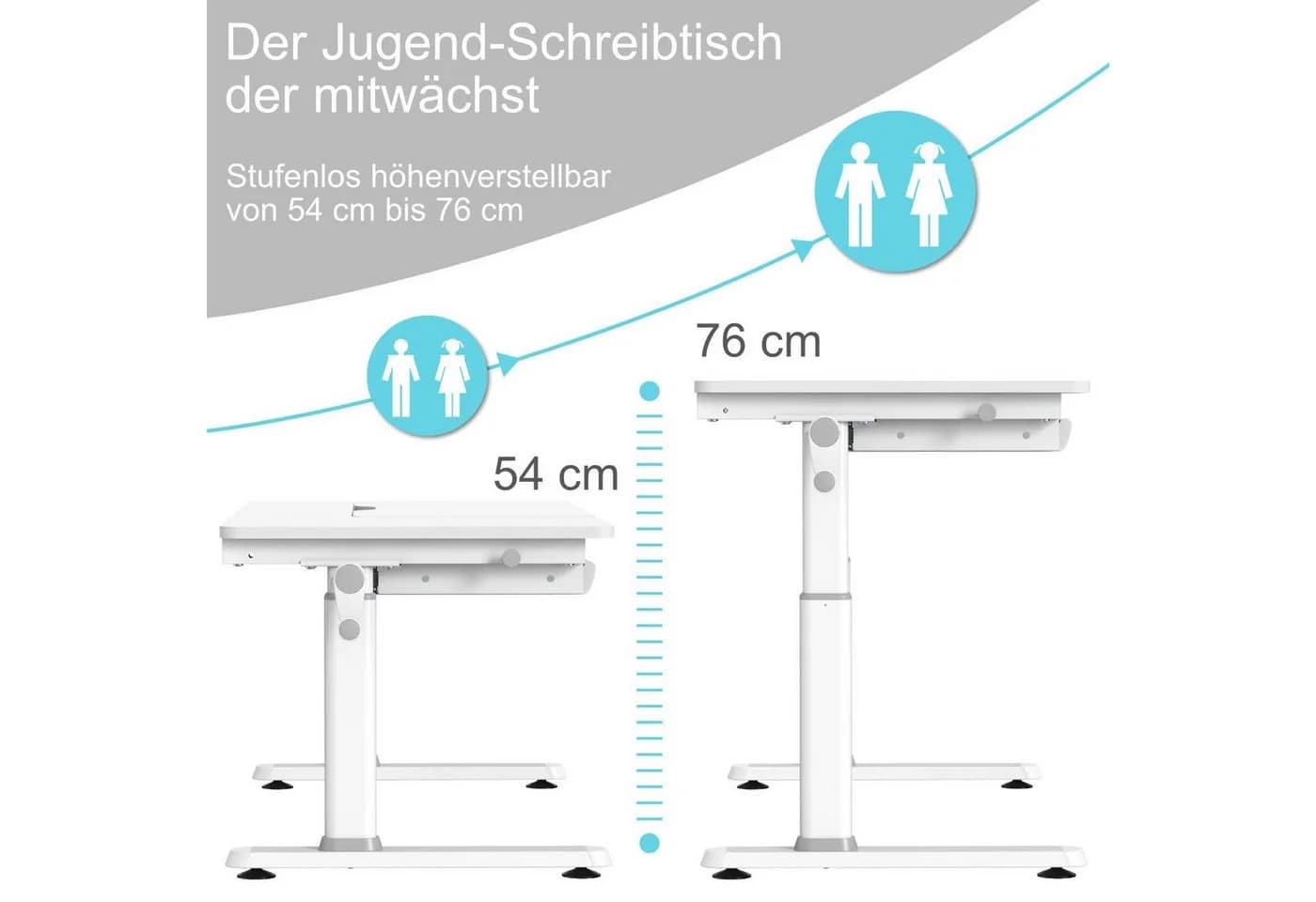 HOKO Kinderschreibtisch höhenverstellbar mit neigbarer Platte und Schubladen - Bild 3